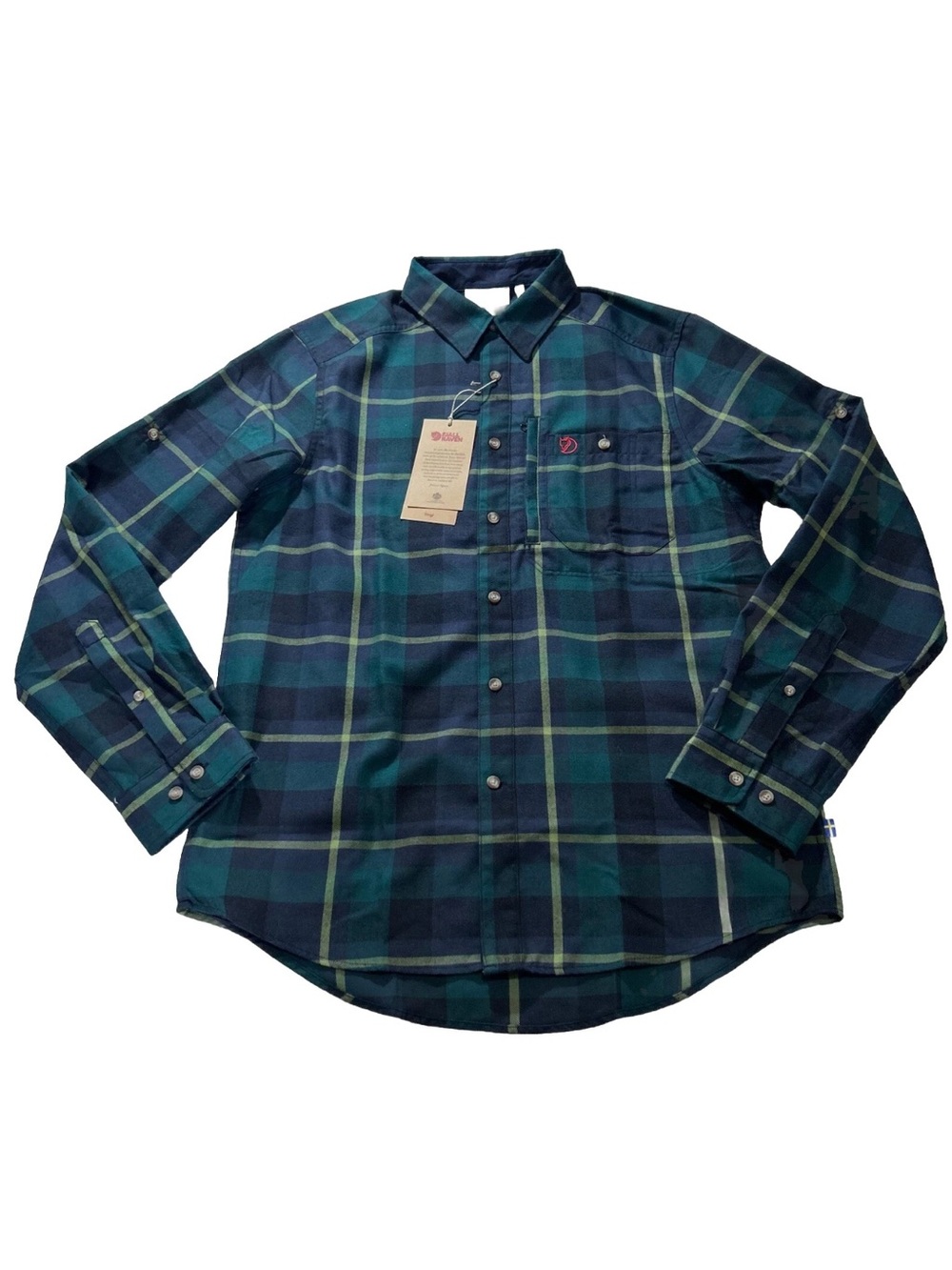 Fjallraven Fjallglim Men’s Flannel Shirt Button Up Green Plaid Sz Small NWT